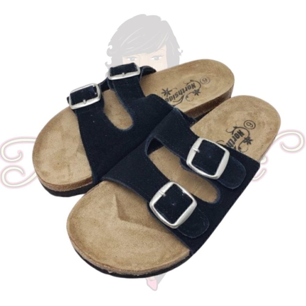 Northside Black Open Toe Buckle Slip-On Sandals